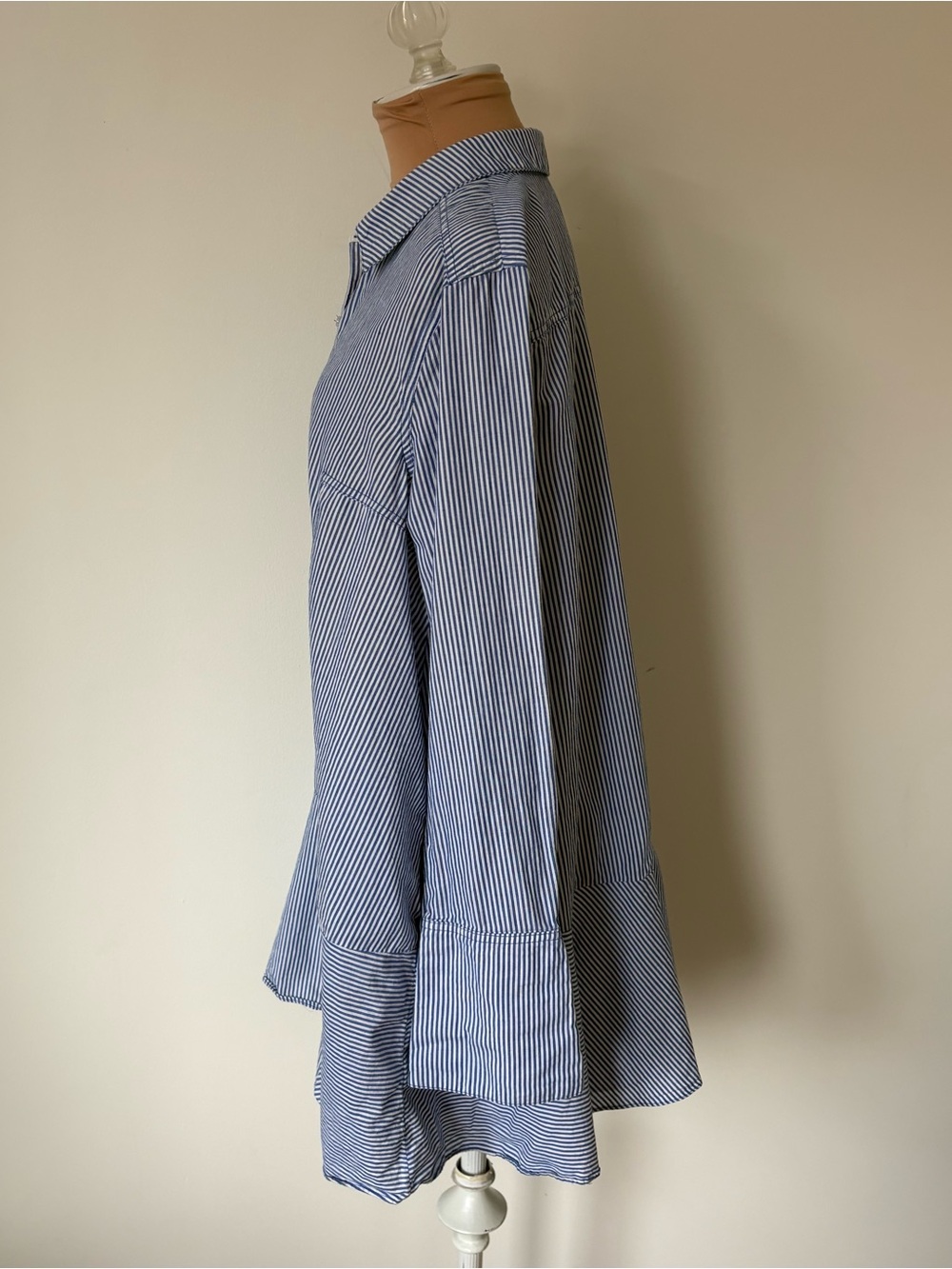 FREE PEOPLE All For You Blue Striped Cotton Button Down Mini Shirt Dress Size S - Picture 3 of 12